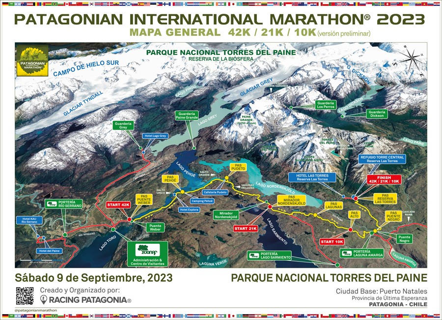 Patagonian International Marathon Map 2023 Patagonia, Chile