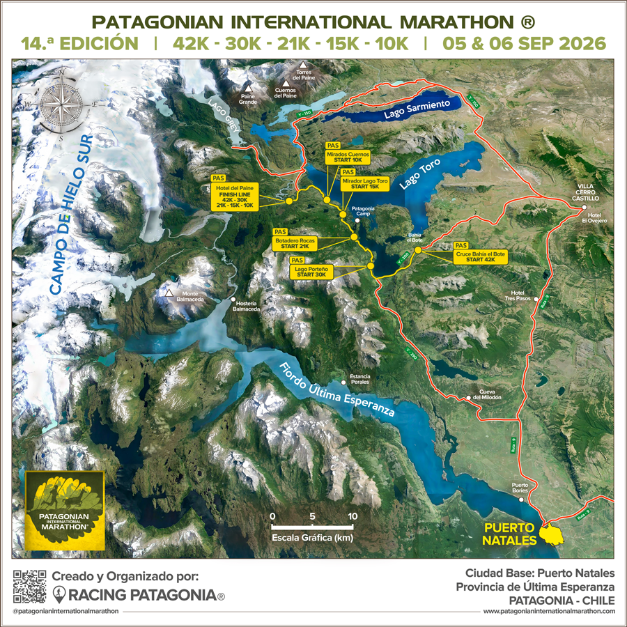 Patagonian International Marathon Map 2026 Patagonia, Chile 900px